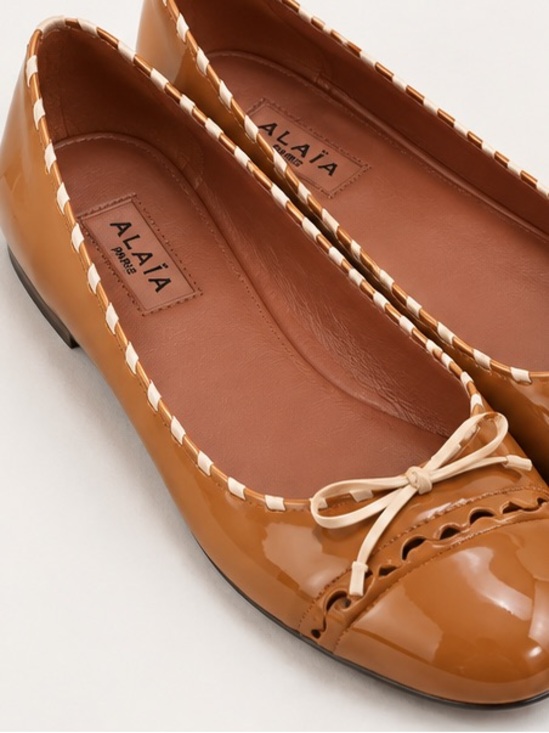 Shoes - Alaïa Paris Patent Leather Bow Ballet Flats Cognac Size 37